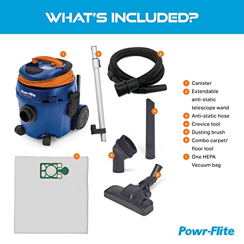 Powr-Flite Newton Compact Vacuum Cleaner Canister with HEPA Filtration, Portable Vacuum for Hardwood Floors and Rugs, PV610-Q10-U