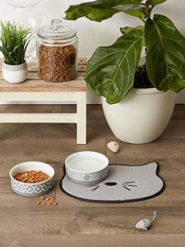 Bone Dry Embroidered Microfiber Cat Shape Pet Food & Water Placemat-Gray - color: Cat Whiskers Gray, size: 9.8"L x 13.5"W