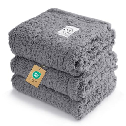 1 Pack 3 Calming Blankets Fluffy Premium Fleece Pet Blanket Soft Sherpa Throw for Dog Puppy Cat Grey Large (41" x31'') - color: Grey, size: Large (Pack of 3)