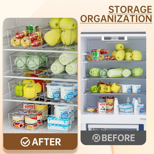 incostar Clear Fridge Organizer, Refrigerator Organizer Bins with Handle, Freezer, Kitchen Cabinet, Pantry Organization, BPA Free Fridge Organizers (12.4 inch 10 Pack) - size: 12.4 inch 10 Pack