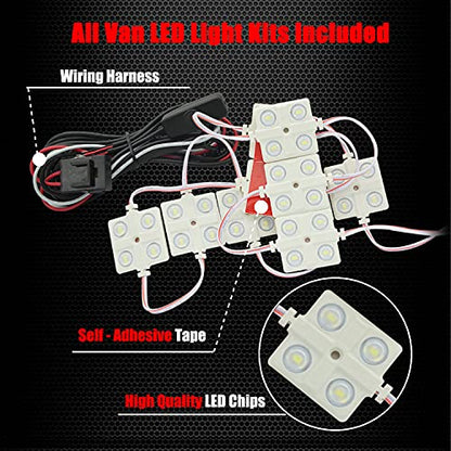 Ampper 12V 40 LEDs Interior Van Light Kits, LED Ceiling Lights with Simplified Harness Switch Fuse for Van RV Boats Caravans Trailers and More (10 Modules, White) - size: 40 LEDs