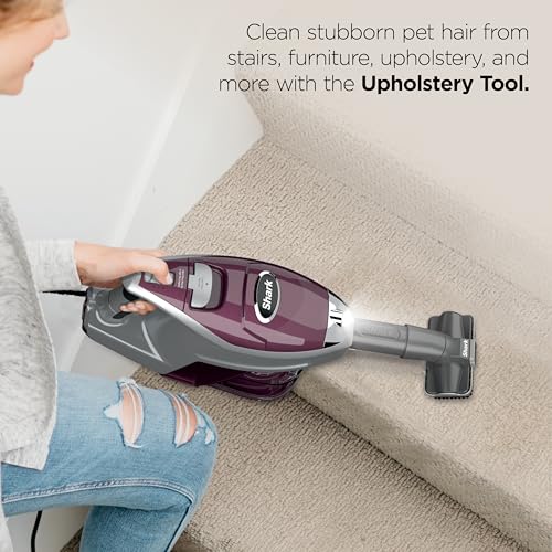 Shark Rocket Pet Plus | Corded Stick Vacuum Cleaner for Carpet, Rugs & Hard Floors | Lightweight Hand Vacuum for Pet Hair | LED Headlights | XL Dust Cup | 2 Attachments | Bordeaux/Silver | HV322 - style: Rocket Deluxe w/ headlights