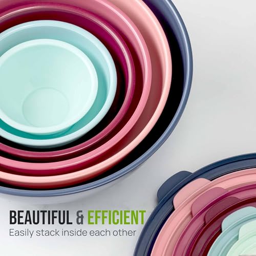 Zulay Kitchen 12 Piece Plastic Mixing Bowls with Leak-Proof Lids Set - Microwave and Freezer Safe Kitchen Mixing Bowls for Preparing, Serving and Storing - Large Nesting Bowls (Cotton Candy Ombre) - color: Cotton Candy
