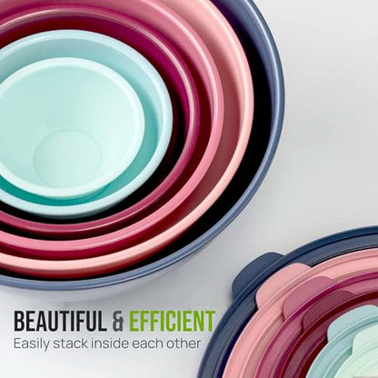 Zulay Kitchen 12 Piece Plastic Mixing Bowls with Leak-Proof Lids Set - Microwave and Freezer Safe Kitchen Mixing Bowls for Preparing, Serving and Storing - Large Nesting Bowls (Cotton Candy Ombre) - color: Cotton Candy