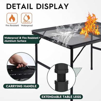 WildFinder 3x2 FT Folding Grill Table, Portable Camping Table for Outside, Adjustable Height Folding Table with Desktop & Mesh Bag, Lightweight Outdoor Table for Camping, Picnic, BBQ - size: 3x2FT