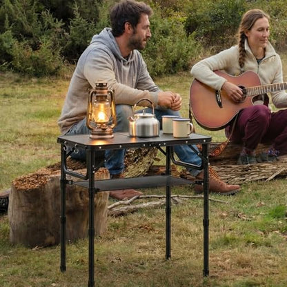 YihuiKo Small Folding Camping Table with Storage Net, 3 Adjustable Heights Foldable Table Lightweight & Portable with Carry Handle for Outdoor Indoor, Pure Black - size: 16"D x 24"W x 27.5"H, style: Pure Black