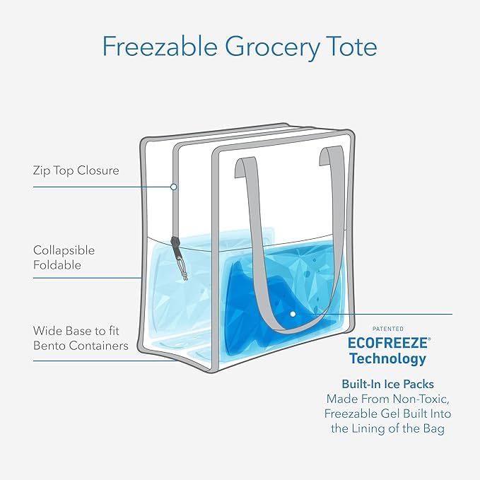 PackIt Freezable Grocery Tote, Pink Stripe, Built with EcoFreeze Technology, Foldable, Collapsible, Reusable, Zip Closure, Dual handles, Great for Transporting Fresh Groceries - color: Pink Stripe
