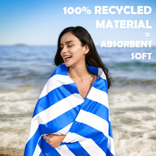 Your Choice Microfiber Beach Towel, Sand-Free Quick Dry Travel Towel, Oversized Compact Lightweight Recycled Towel for Pool Camping(67"x35"/60"x30") - color: Y-blue Stripes, size: Large(60x30")