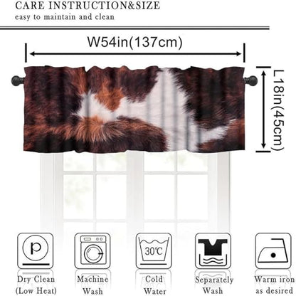 Cowhide Print Kitchen Valance, Western Farm Animal Fur Rustic Farmhouse Brown White Cow Print Blackout Short Window Treatment for Kids Boys Girls Teens Bedroom Living Room, 54x18inch - color: Cowhide-5