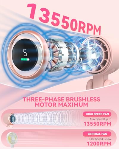 PlayHot Portable Handheld Turbo Fan, 5-Speed Personal Fan, USB-C Rechargeable Fan Up to 12 Hours, 3 IN 1 Hand Fan with Air Turbo Tech Cooling, Travel Fan for Cruise, Beach, Gifts for Women (Pink) - color: Pink