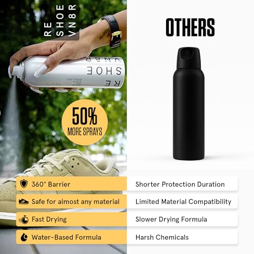 RESHOEVN8R Shoe Protector Spray - Rain and Stain - (6.5oz) - Waterproof Spray for Shoes, Quick-Drying, No Chemicals, Sneakers, Suede, Canvas, Light Leather, White Shoe - Long Lasting Protector