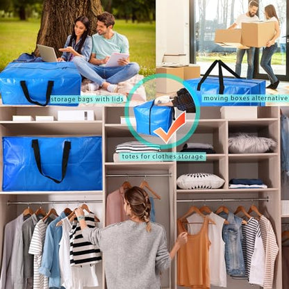 4 Pack Heavy Duty Extra Large Moving Bags - Strong Handles& Backpack Straps - Blue Storage Bags Alternative to Moving Boxes Bins, Packing bag Compatible with Ikea Frakta Cart - color: Blue, size: 4 Pack