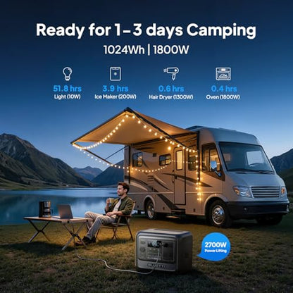 BLUETTI Elite 100 V2 Portable Power Station and Solar Cable, 1024Wh LFP Battery Backup w/ 4 1800W AC Ports (3600W Surge), 35% Smaller, Fast Charge and UPS Solar Generator for Camping, Road Trip - style: BLUETTI Elite 100 V2+Solar Charging Cable