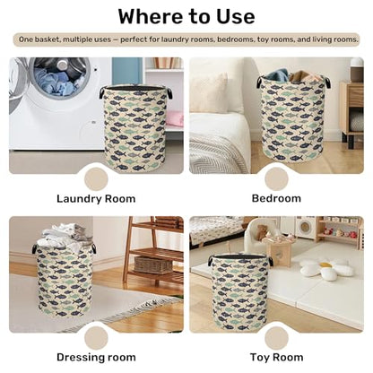 Cute Japanese-Style Fish Foldable Laundry Hamper - Waterproof Fabric Storage Basket with Handles, Clothes Hampers for Laundry,Bedroom,Dorm - color: Cute Japanese-Style Fish