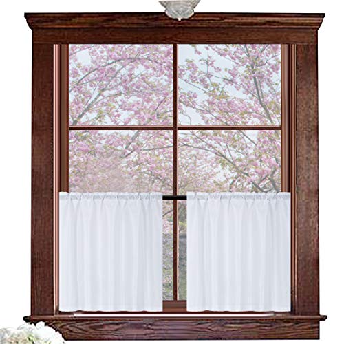 Valea Home Waffle Weave Textured Half Window Tier Curtains for Kitchen Water Repellent Window Covering Bathroom Short Curtains, 72" x 24", White, Set of 2 - color: White, size: 36"W x 24"L (Pack of 2)