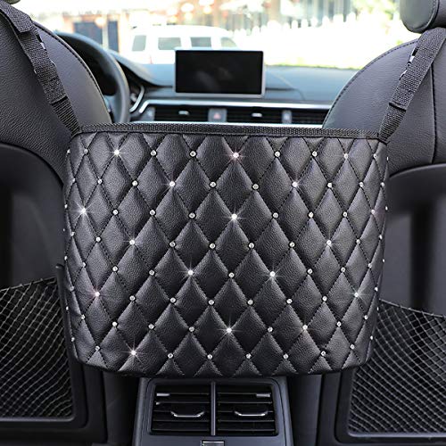 Car Pocket Handbag Holder Purse Hook for Car Leather Seat Back Organizer Holder Barrier of Backseat Pet Kids for Car Handbag Holder Between Two Seats of Car - color: Black with Diamond