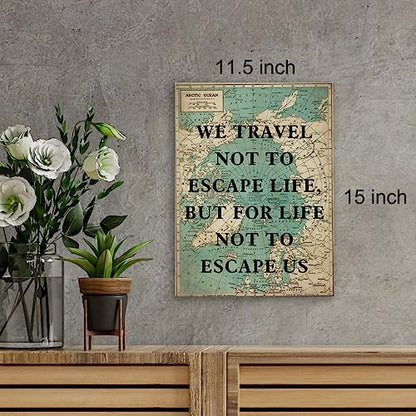 Retro Style Inspirational Travel Quote Print Canvas Wall Art Home Office Decor We Travel not to Escape Life Painting Ready to Hang 12x15 Canvas Poster Framed