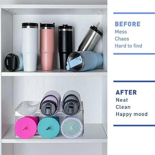 Stackable Water Bottle Organizer for Cabinet, Plastic Bottle Holder Designed for Starbucks Studded Tumblers up to 40oz, Plastic Cup Holder&Wine Rack for Pantry,Cupboard- 2 Layers Hold 6 Bottles - size: 2 layers