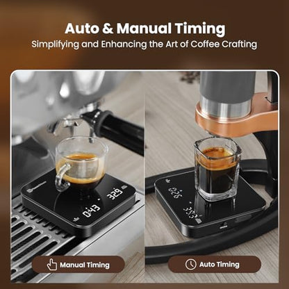 Maestri House S2 Espresso Coffee Scale with Timer, USB-C Rechargeable 2kg/0.1g Precision Shot Scale, Digital Scale for Espresso Brewing(Black) - color: Black