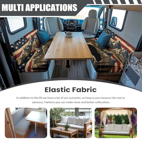 RV Dinette Cushion Covers - Stretch RV Bench Seat Protector with American Flag Mountain Bear, Anti-Slip Sofa Slipcover for Camper, Dogs & Travel Trailers (1 Backrest + 1 Seat) - color: American Flag Mountain Bear