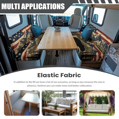 RV Dinette Cushion Covers - Stretch RV Bench Seat Protector with American Flag Mountain Bear, Anti-Slip Sofa Slipcover for Camper, Dogs & Travel Trailers (1 Backrest + 1 Seat) - color: American Flag Mountain Bear