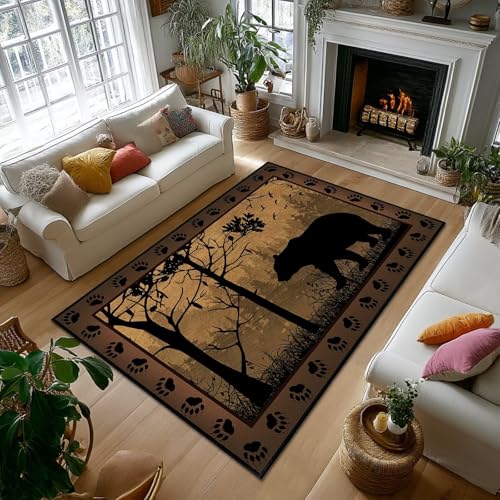 Cabin Rustic Area Rug 5x7,Bear Country Wildlife,Vintage Area Carpets for Bedroom,Ultra-Thin Washable Throw Floor Rugs Indoor Non Slip Accent Floor Mats for Living Room,Dining Room,Laundry Room,Brown - color: Brown, size: 5'x7'