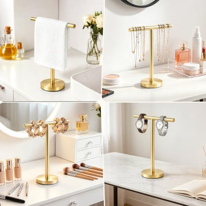 Hand Towel Holder Stand for Bathroom Countertop in Stainless Steel | Weighted base keeps towels stable and doubles as a display stand for jewelry, watches and hair accessories. - color: Golden-1 Pack