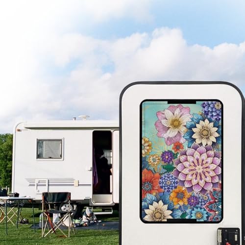 Boho Camper Blackout Shade Mandala Flower RV Window Shade Cover 25 X 16 Rectangular Foldable Travel Trailer Door Window Shade RV Accessories - color: Boho Mandala Flower