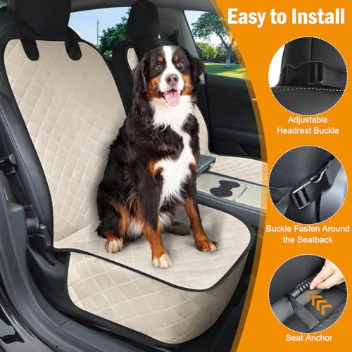 Dog Car Seat Covers Waterproof, Scratch-Proof Pet Front Cover for Cars, Nonslip Pet Passenger Seat Cover Protector, Universal Fit for Cars Trucks SUVs, Medium, Beige, 2 Packs