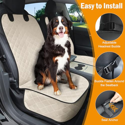 Dog Car Seat Covers Waterproof, Scratch-Proof Pet Front Cover for Cars, Nonslip Pet Passenger Seat Cover Protector, Universal Fit for Cars Trucks SUVs, Medium, Beige, 2 Packs