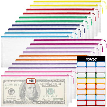 YOPCDJ 20PCS Mesh Zipper Pouch Bags Small, Zipper Pencil Pouches, 9.3 x 4.7 inch Clear Pencil Pouch Bulk, Clear Bags with Zipper for Travel Storage and Classroom Organization - size: A6, style: 25