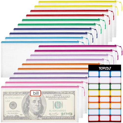 YOPCDJ 20PCS Mesh Zipper Pouch Bags Small, Zipper Pencil Pouches, 9.3 x 4.7 inch Clear Pencil Pouch Bulk, Clear Bags with Zipper for Travel Storage and Classroom Organization - size: A6, style: 25