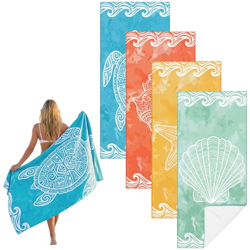 Frienda 4 Pack Microfiber Oversized Lightweight Beach Towel 71x32 in for Women Men Microfiber Quick Dry Sand Free Ocean Coastal Towels for Beach Pool Travel(Ocean) - style: Ocean Nautical
