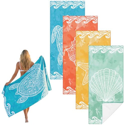 Frienda 4 Pack Microfiber Oversized Lightweight Beach Towel 71x32 in for Women Men Microfiber Quick Dry Sand Free Ocean Coastal Towels for Beach Pool Travel(Ocean) - style: Ocean Nautical