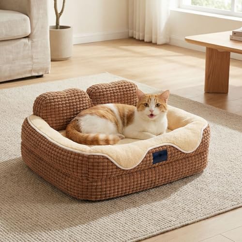 Veehoo Cute Small Dog Bed, Orthopedic Waterproof Pet Beds for Small Dogs, High Back Non-Slip Bottom and Egg-Crate Foam Puppy Couch Sofa with Washable Removable Cover, 24" - color: Mocha Brown, size: 24"L x 18"W x 8"H