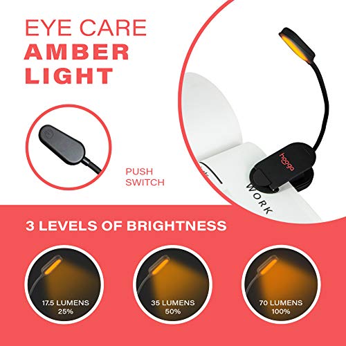 hooga Amber Book Light, Rechargeable Clip-On Blue Light Blocking LED Reading Light, 1600K Warm Eye Care for Bed, Students, Kids, Travel, Nursing, Studying - color: Amber Light