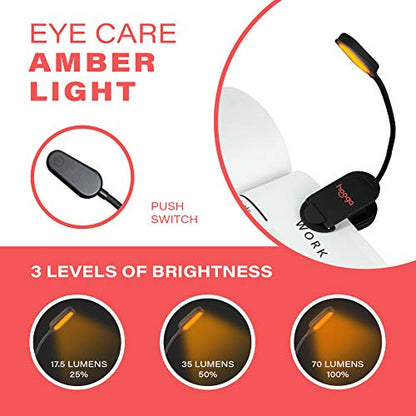 hooga Amber Book Light, Rechargeable Clip-On Blue Light Blocking LED Reading Light, 1600K Warm Eye Care for Bed, Students, Kids, Travel, Nursing, Studying - color: Amber Light