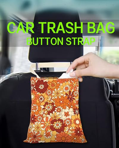 Car Trash Can, Durable Hanging Car Trash Garbage Bag, Cute Automotive Garbage Cans Organizer, Boho Orange Flowers - color: Boho Orange Flowers