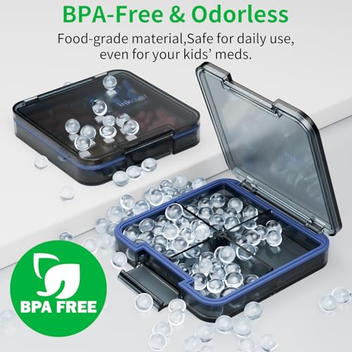 Small Pill Box, Travel Pill Organizer, Small Pill Case, Pill Container for Purse 4 Compartments, Daily Compact Travel Medicine Holder for Vitamins Medication (Black) - color: Black