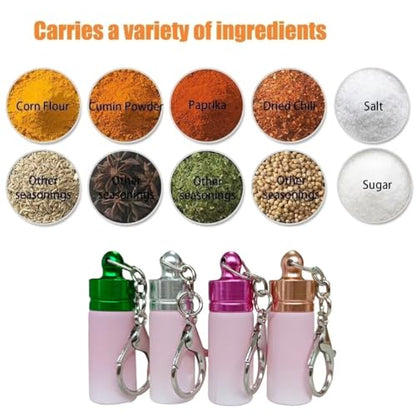 4-Pack Pink Gradient Mini Glass Spice Jars, Leak-proof Keychain Design, Travel-Friendly Portable Storage Containers