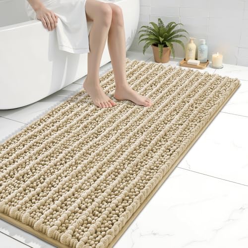 Arotive Luxury Bathroom Rugs 40x24, Extra Soft Thick Absorbent Shaggy Chenille Bath Rugs, Non-Slip Machine Wash Dry, Bath Mats for Bathroom Floor, Tub and Shower, Home Decor Accessories, Beige - color: Beige, size: 40" X 24"