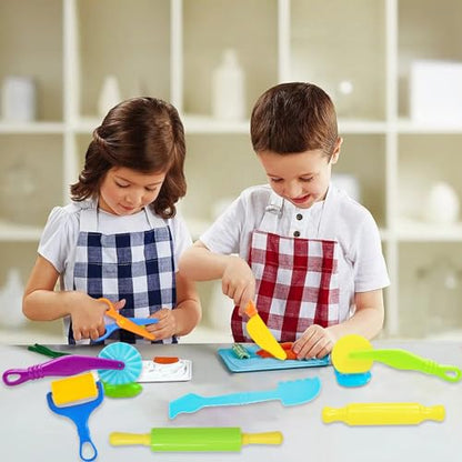 LCY WEDSHI Dough Tool Set, 9 Pcs Dough Tools Sets for Kids Ages 4-8, Dough Accessories Includes Cutters Roller, Rolling Pins, Safety Scissors, Plastic Knife, Plastic Rollers - style: 9pcs