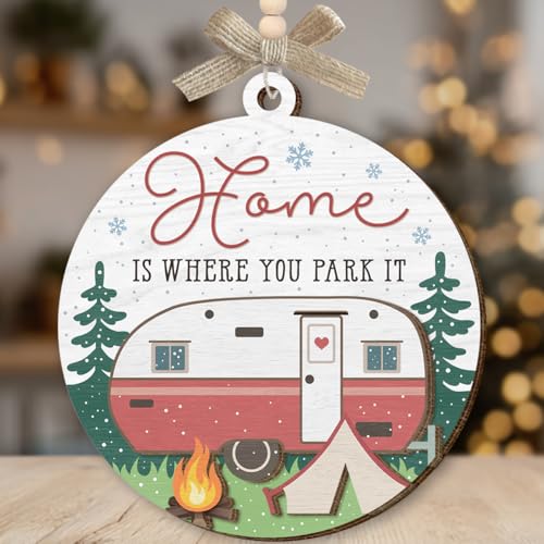 Camping Ornaments 2025, Camper Gifts for Women Men, Home is Where You Park It Wooden Ornaments for Christmas Decorations, Travel Gifts for Friends, Family, Exchange Ideas