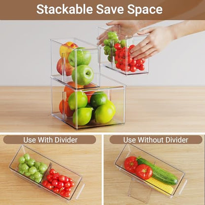 Clear Plastic Storage Bins with Dividers for Fridge Pantry Organizers and Storage Containers, 3 Pack Acrylic Stackable Sturdy Storage Boxes for Home Edit and Cabinet Organizers C6-1 - style: 2 Small +1 Large