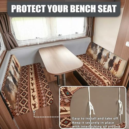 NDISTIN Aztec Horse RV Dinette Cushion Covers 2Pcs Stretchy RV Bench Seat Covers Stretchable RV Bench Seat Covers for Dinette Include 1 Bench Cover & 1 Backrest Cover - color: Aztec Horse