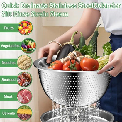 Mixing Bowls with Lids Set, 27Pcs Stainless Steel Nesting Mixing Bowls Set for Kitchen Cooking & Storage, Metal Salad Bowls with Colander, Strainer, Grater & Dressing Containers, Kitchen Gadgets Black - color: Coal-Black