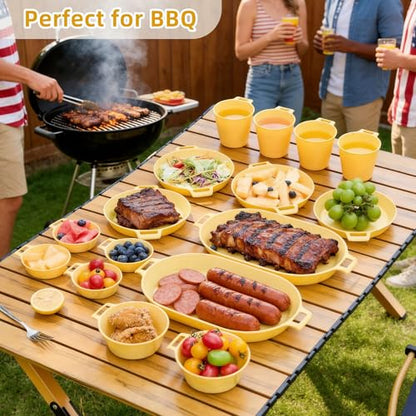 Dinnerware Set for 4, 21-Piece Unbreakable Plates and Bowls Set with Mesh Bag, Cups, Sauce Dishes and Serving Platters, Lightweight Outdoor Dish Set for Picnic, RV, Patio, BBQ, Sage Green - color: Sage Green