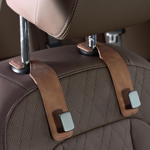 CoBak Headrest Hooks for Car - Universal Premium Stitched Leather and Aluminum-Magnesium Alloy Single Car Seat Back Storage Hook for Purses, Handbags, Bags (2 Pack),Brown - color: Brown, size: 1-Hook