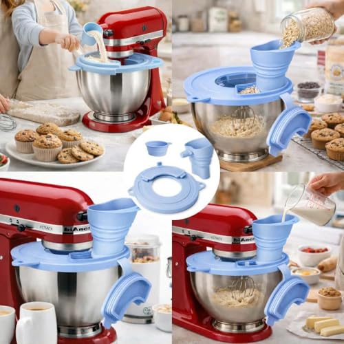 Silicone Splash Guard for 4.5-5 Qt Tilt-Head Stand Mixers – Mess-Free Pouring Shield with Ingredient Chute & Collapsible Funnel, Food-Grade BPA-Free Bowl Cover for Stainless Steel & Glass Bowls