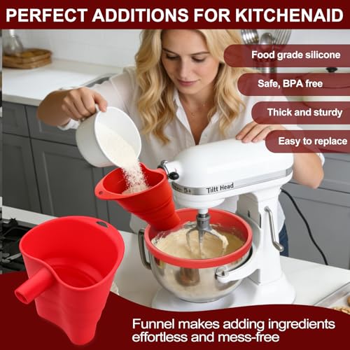 Silicone Bowl Liners for KitchenAid 5 Qt Tilt-Head Stand Mixer, Silicone Mixing Bowl Insert with Lid & Flour Funnel for Kitchen Aid Accessories and Attachments, Replacement for Kitchenaid Mixers